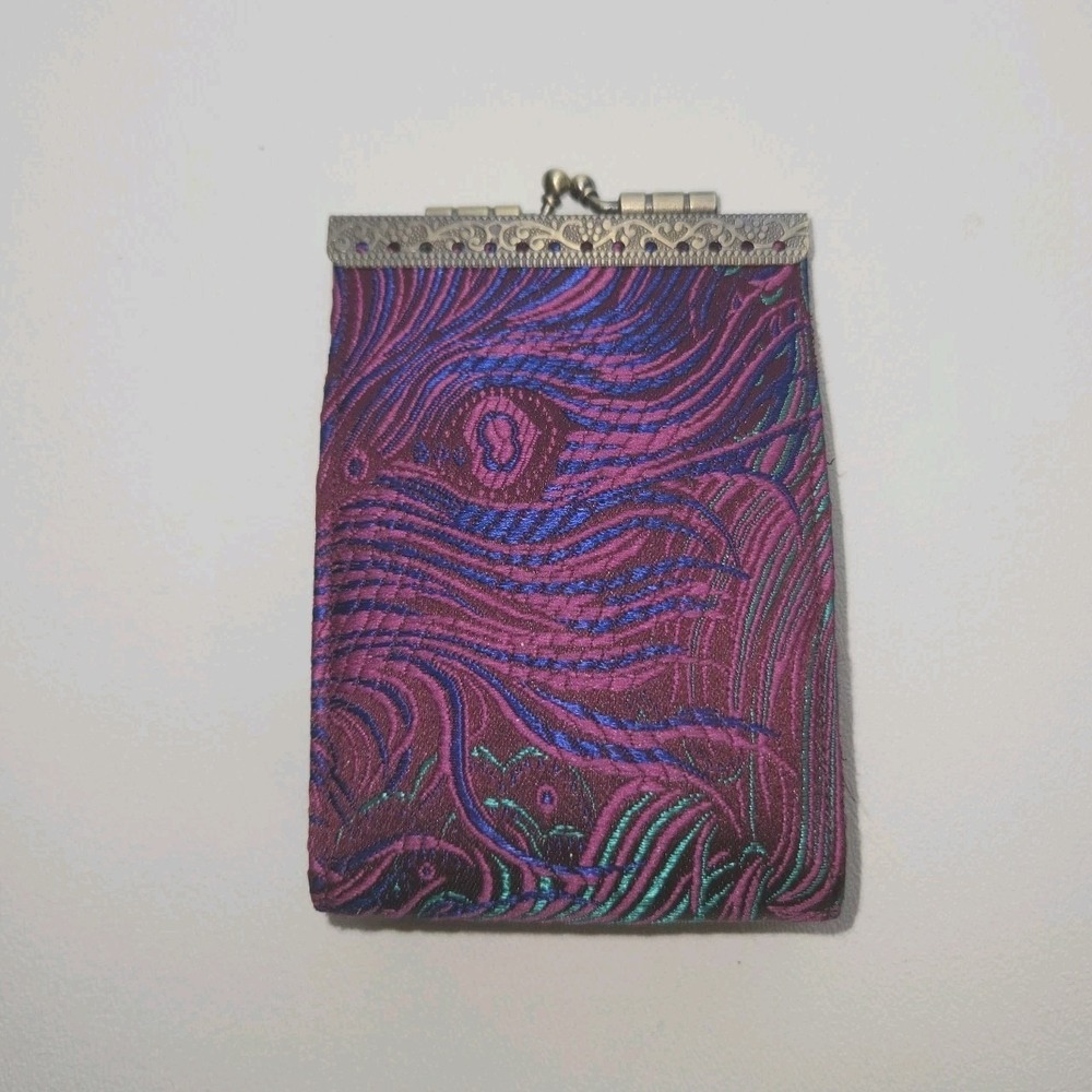 Cathayana Peacock‎ Brocade RFID Card Holder Kiss Clasp Accordion Handmade USA